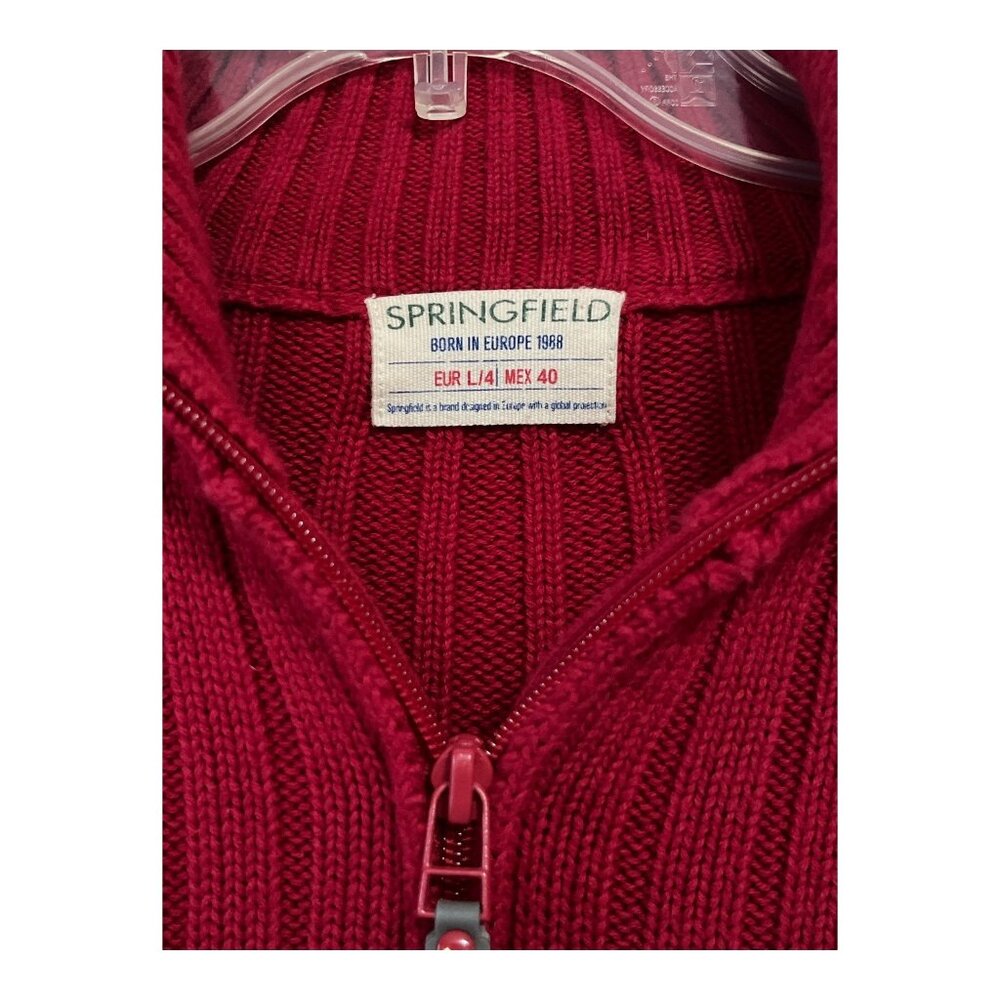Springfield Ribbed Quarter Zip Sweater Red Cotton Pullover L - Picture 4 of 7